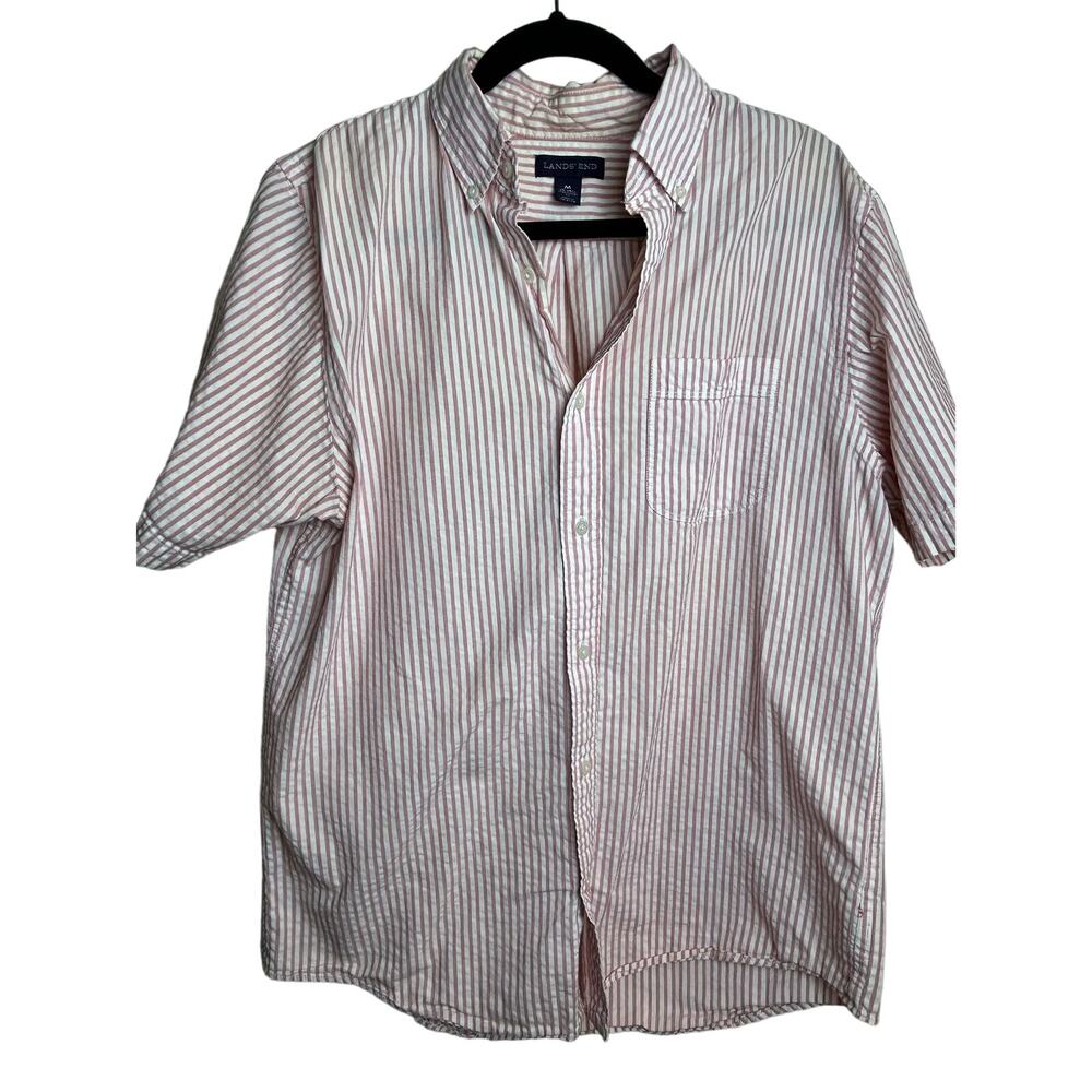 Lands End Unisex Medium Striped Button Shirt 15 - 15.5 Neck Pin-Stripe Nautical
